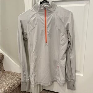 Lululemon Striped Gray Half-Zip Running Pullover with Coral Zipper